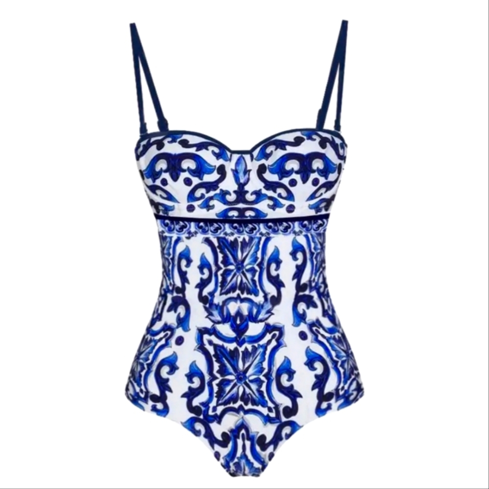 Blue and White Patterned Women's Swimsuit